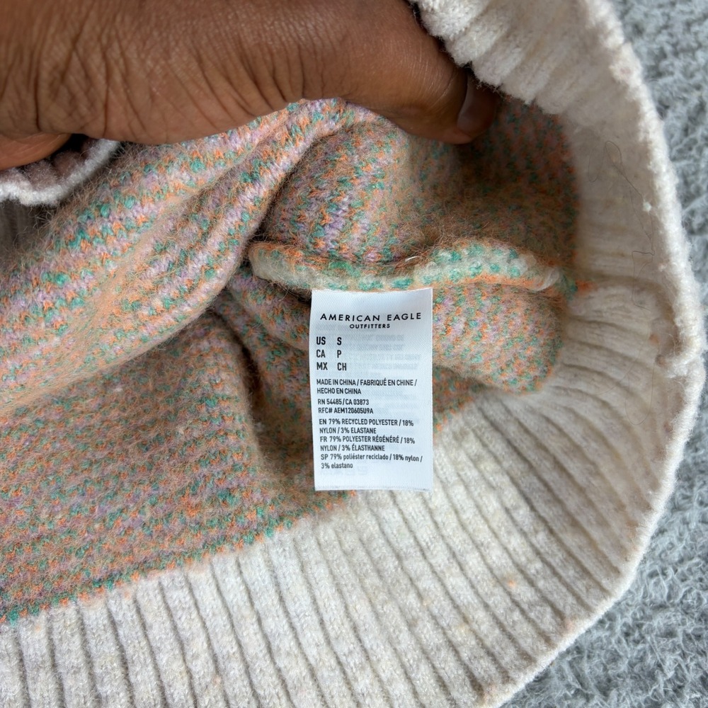 American Eagle Floral Intarsia Crewneck Sweater Oatmeal Orange Small - Picture 3 of 9